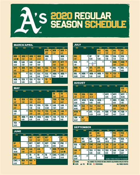 Oakland Athletics Schedule Printable