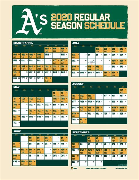 Oakland A's 2022 Schedule Printable