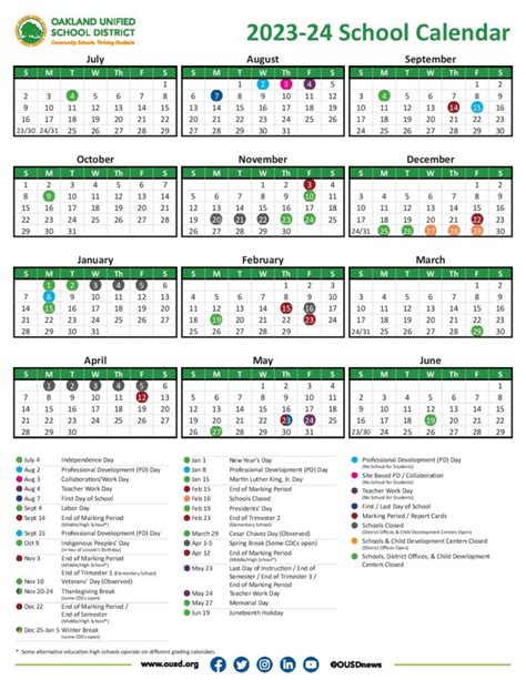 Oakland Academy Calendar