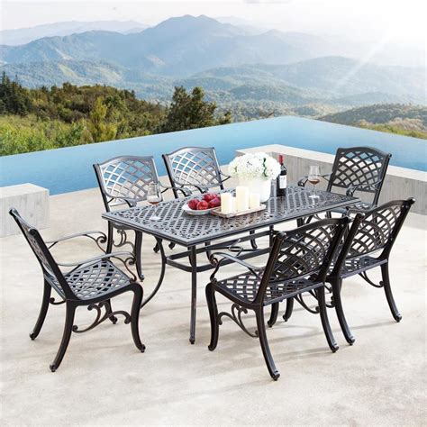 Oakland Living Cascade 8 Piece Patio Dining Set with Umbrella and Stand Plus Chaise Lounge Set