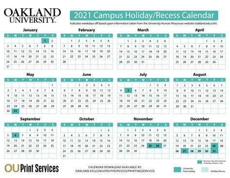Oakland U Academic Calendar
