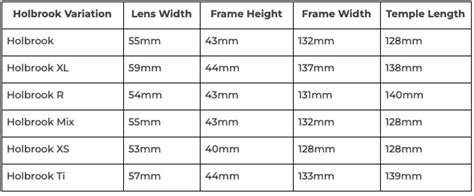 Oakley Holbrook Size Chart