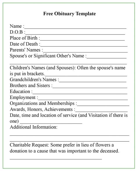 Obituary Fill In The Blank Template
