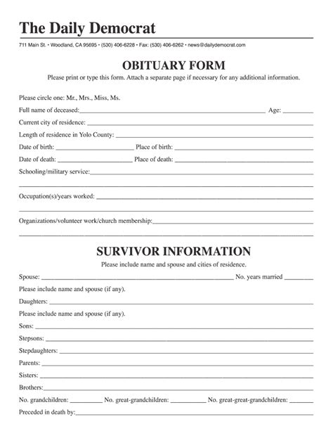 Obituary Template Fill In The Blank
