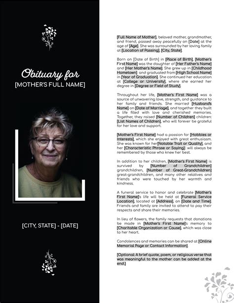 Obituary Templates For Mother