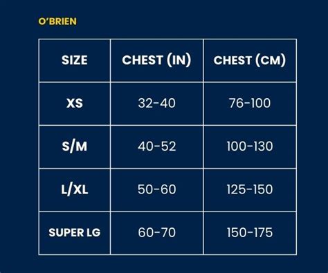 Obrien Life Vest Size Chart