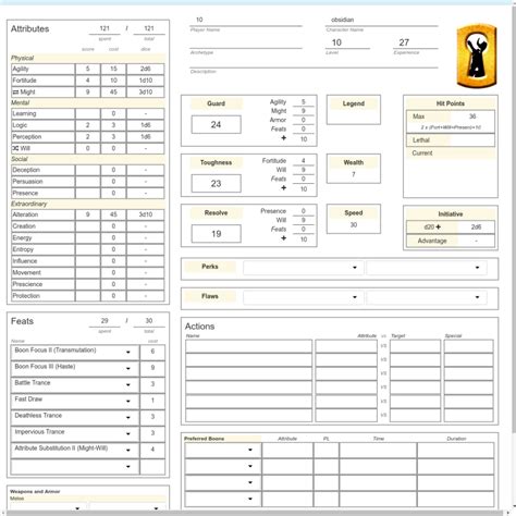 Obsidian Character Sheet Template