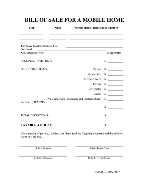 Obtaining a Free Printable Simple Mobile Home Bill of Sale