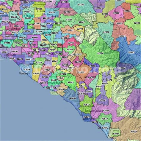 Orange County, CA Zip Codes Orange Zip Code Boundary Map