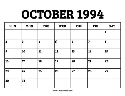 Oct 1994 Calendar