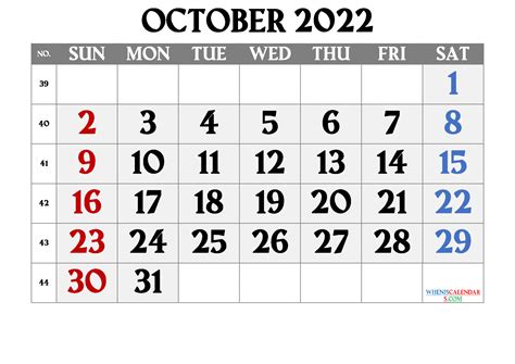 October 2022 Calendar Printable Pdf
