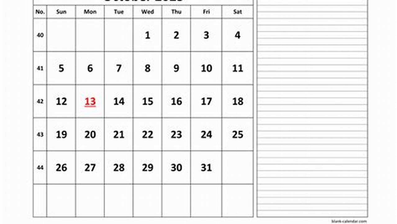 October 2025 Calendar With Notes Printable Coloring