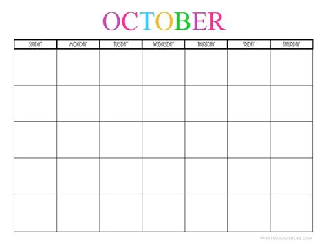 October Blank Calendar Printable