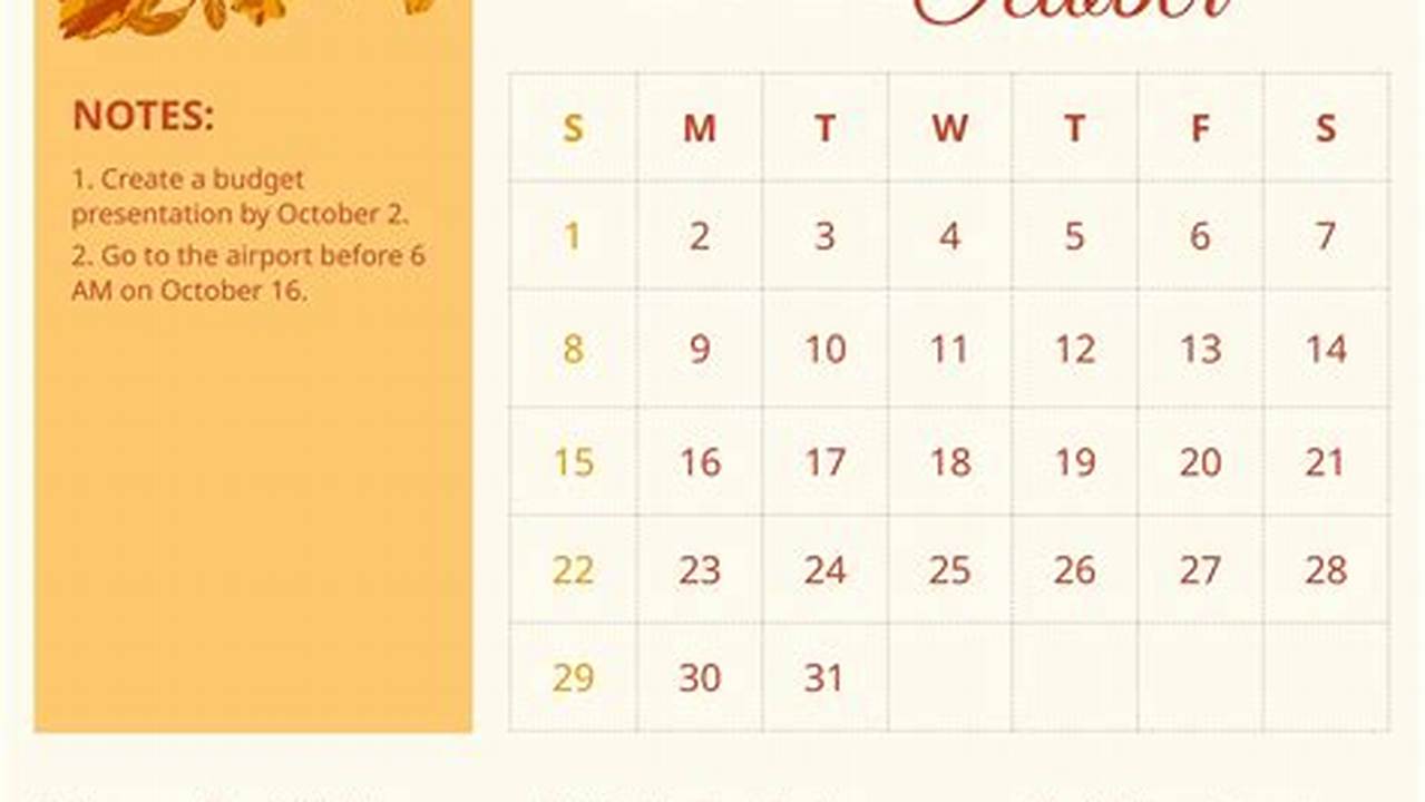 October Google Calendar