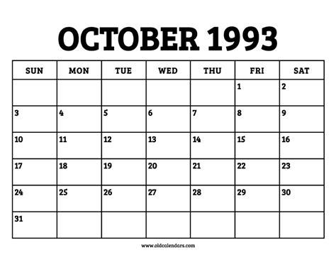 October 13 1993 Calendar