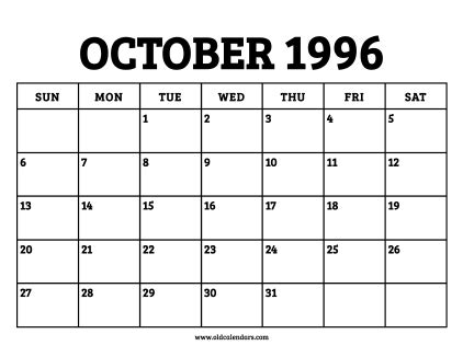 October 1996 Calendar