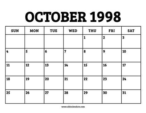 October 1998 Calendar