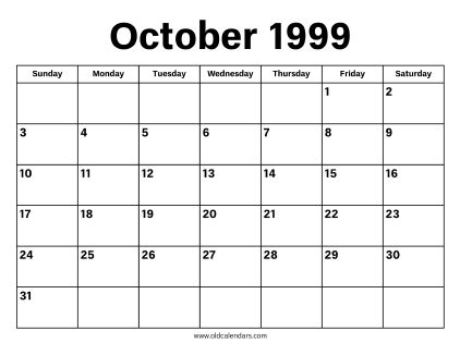 October 1999 Calendar