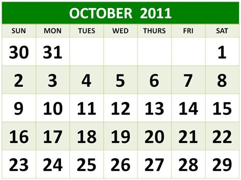 October 2011 Calendar