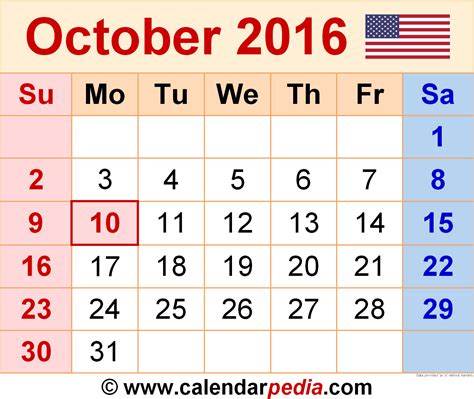 October 2016 Calendar