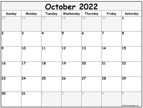 October 2022 Blank Calendar Printable