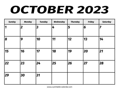 October 2023 calendar free printable calendar