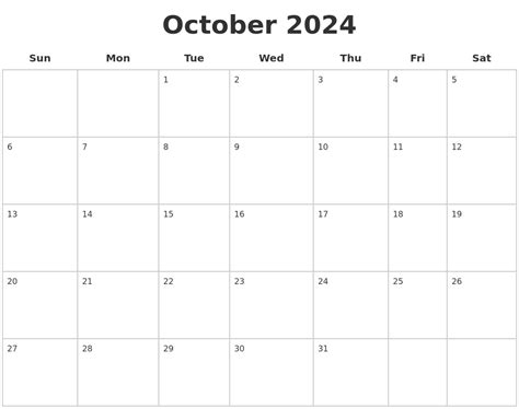 October 2024 Large Printable Calendar