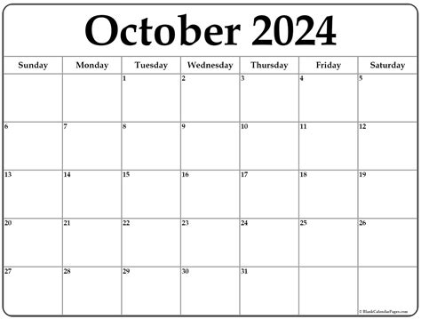 October Monday 2024 Blank Calendar Calendar Quickly