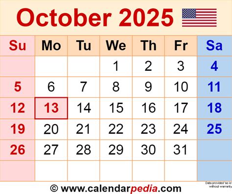 October 2025 Calendar With Holidays