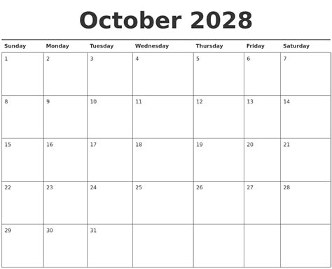 October 2028 Calendar