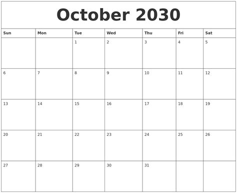 October 2030 Calendar