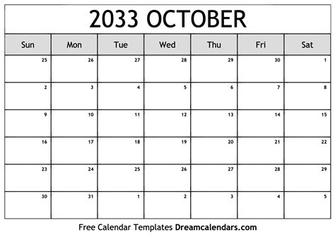 October 2033 Calendar