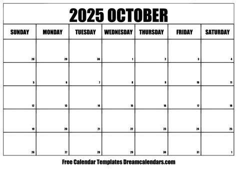 October 25 Calendar Printable