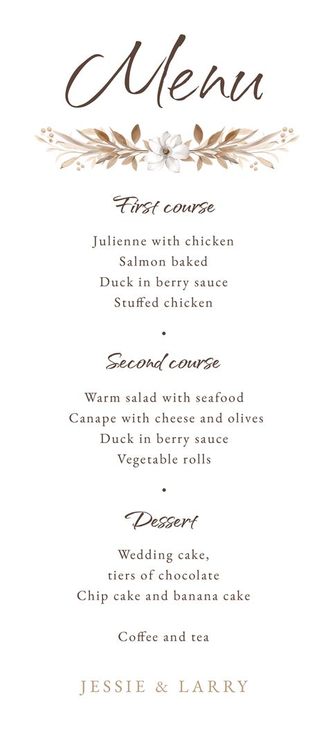 October 31st Wedding Menu