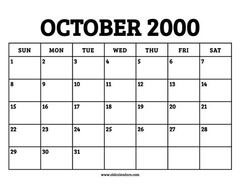 October Calendar 2000