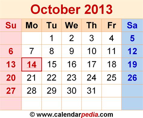 October Calendar 2013