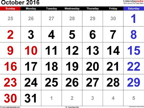 October Calendar 2016