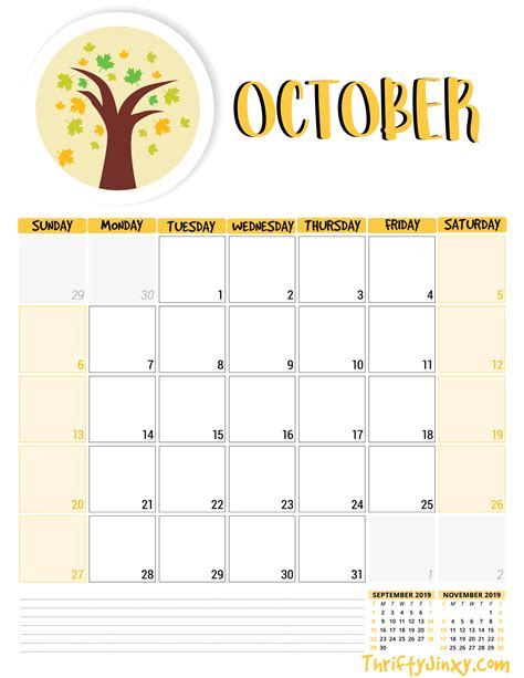 October Calendar Print