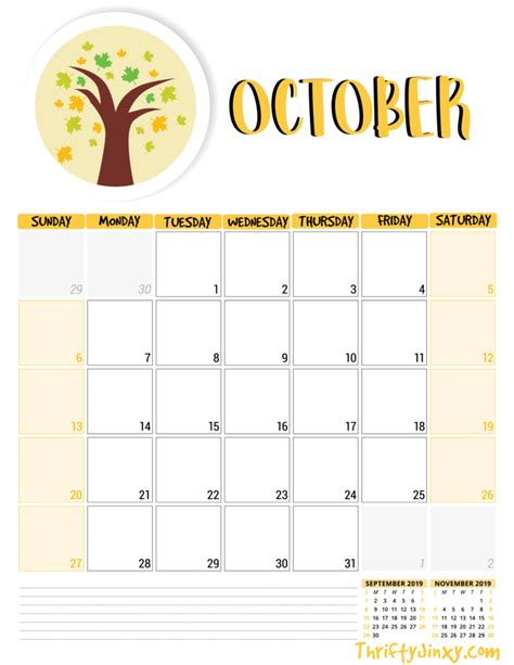 October Calendar Printable Free