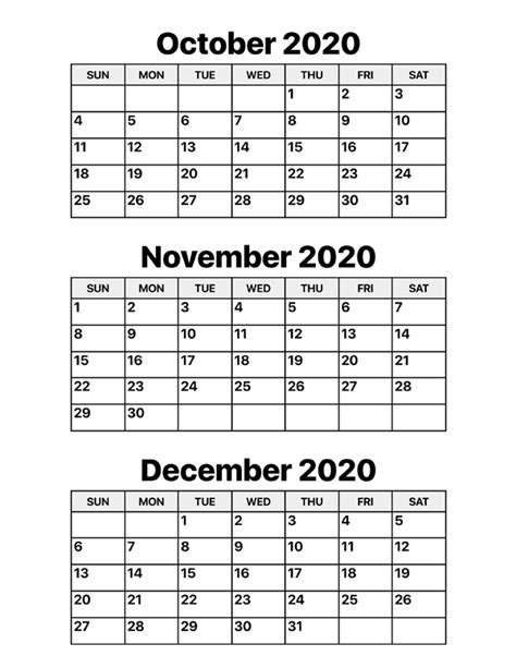 October November And December Calendar
