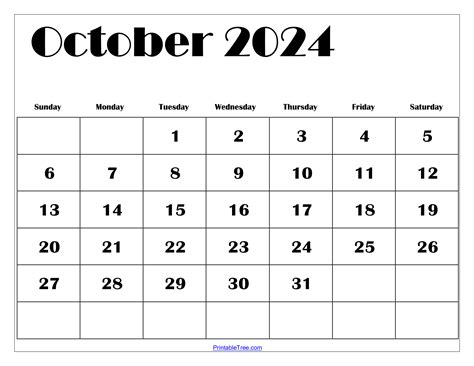 October Printable Calendar 2024 Free
