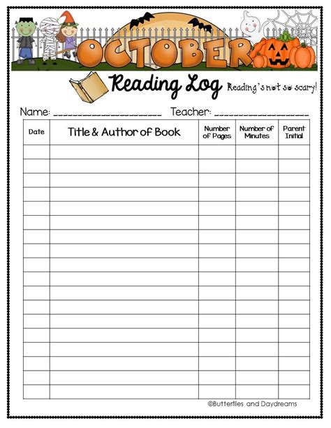 October Reading Log Printable