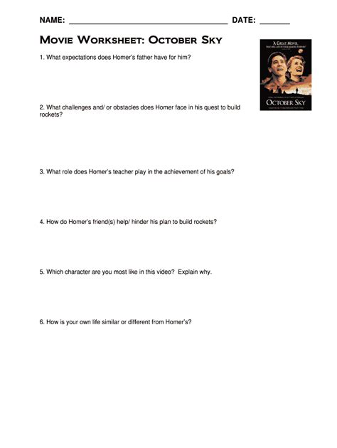 October Sky Movie Worksheet