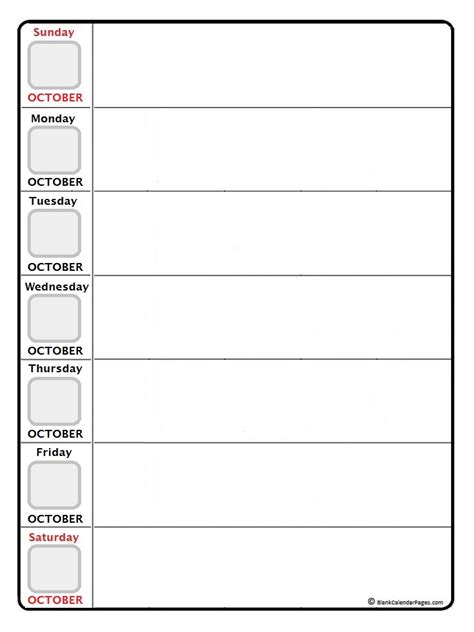 October Weekly Calendar
