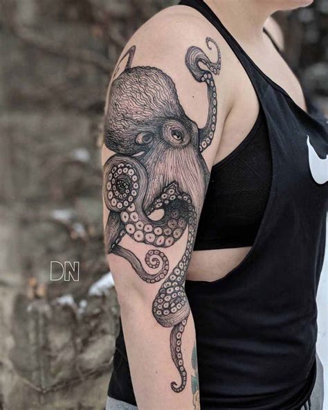 Black Outline Japanese Octopus Tattoo On Man Right