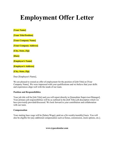 Offer Letter Template Word Free Download