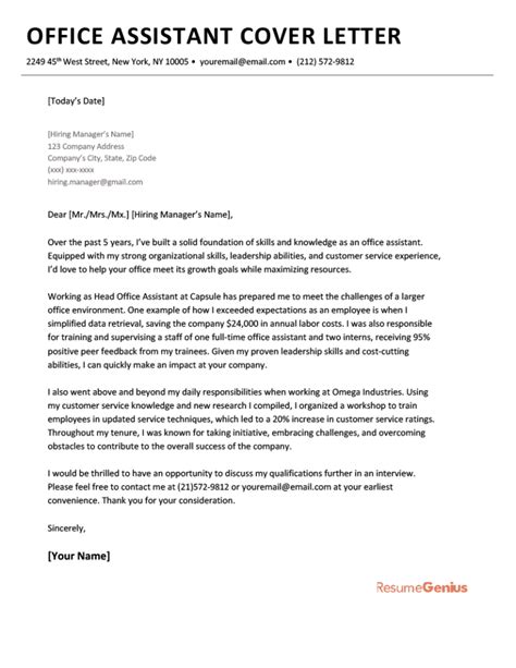 Office Assistant Cover Letter Template