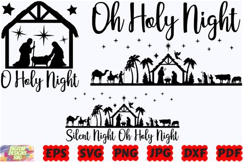 Download Oh Holy Night Nativity Scene SVG File - SVG Design Commercial Use DXF Files