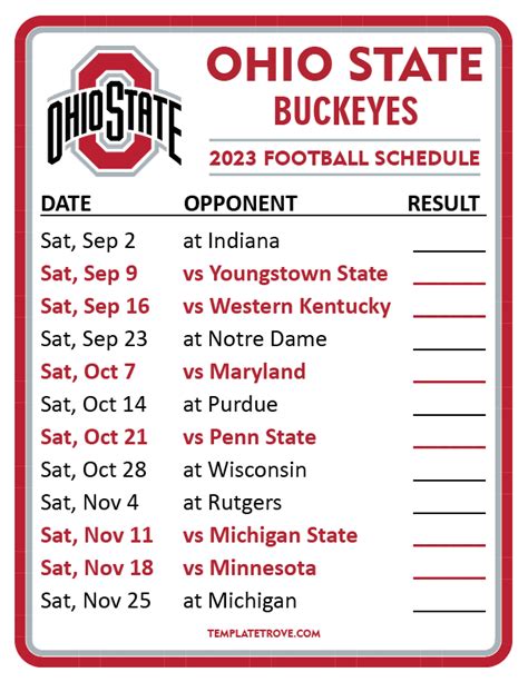 Ohio State 2023 Football Schedule Printable