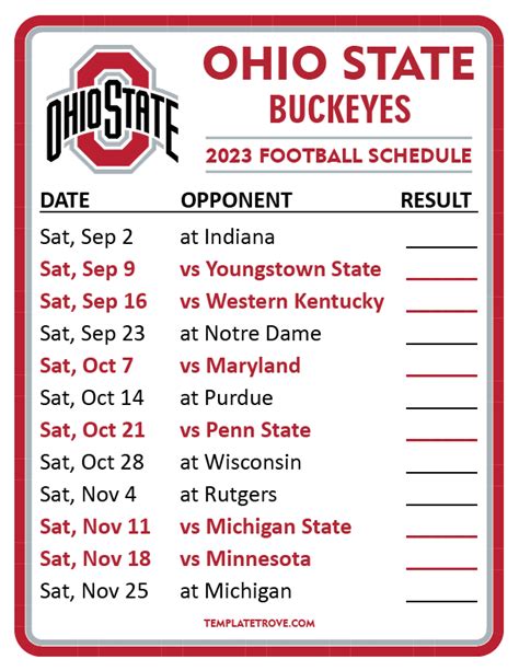 Ohio State Football Schedule 2023 Printable